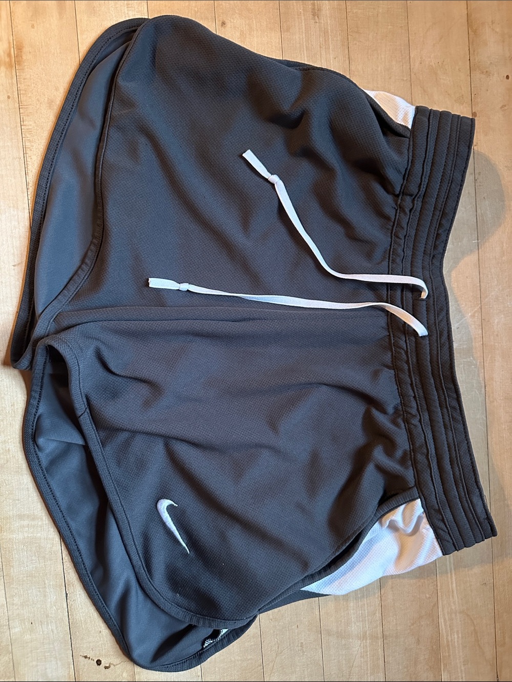 Nike Black Shorts with White Swoosh and Drawstring